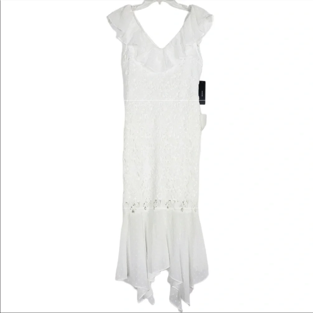 NWT Luluβs Dagny Lace Swiss Dot Ruffled Midi Dress - Picture 7 of 10